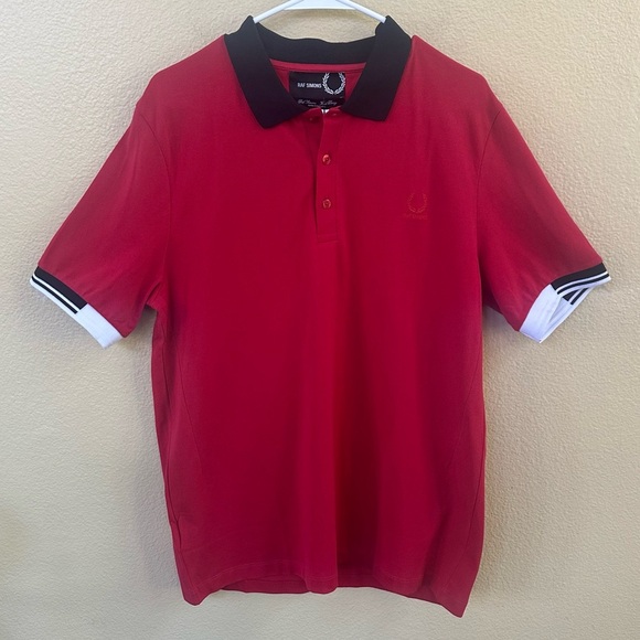 Raf Simons X Fred Perry Tipped Cuff Polo England Red Size 44/Large New With Tags - Picture 6 of 13
